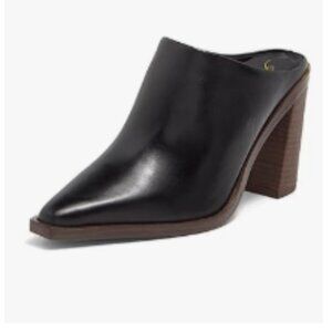 FOWT Black  Pointed Toe Slip On Mules Stacked Block High Heel Sandal Proms Shoes